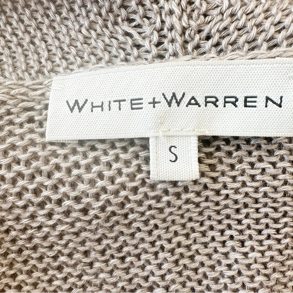 White And Warren Linen Cardigan Sweater Open Front Longline Beige Women’s Small